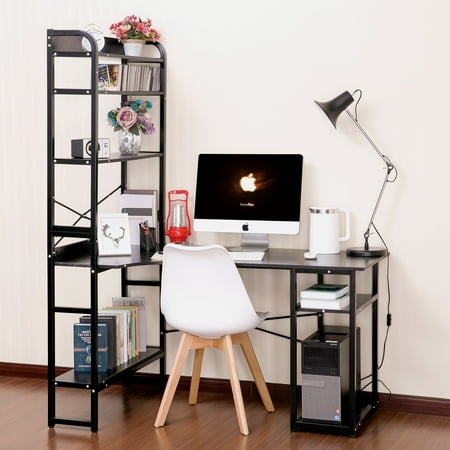 Modernluxe Computer Desk With 5 Tier Shelf Compact Work Station Modernluxe Computer Desk With 5 Tier Shelf Compact Work Station Black