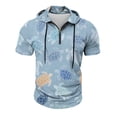 thumbnail image 4 of CIENVNSTG Men's Casual Fashion Simple Hooded Zipper Neck Sweatshirt Short Sleeved T-shirt Comfortable Breathable Versatile Top Sky Blue 2XL, 4 of 7
