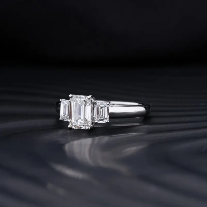 Veda Jewel 1.7 Ct Emerald Cut Lab Created Diamond 3-Stone Ring – 14K White Gold Plated Engagement, Wedding & Anniversary Band for Women – Elegant Symbol of Everlasting Love