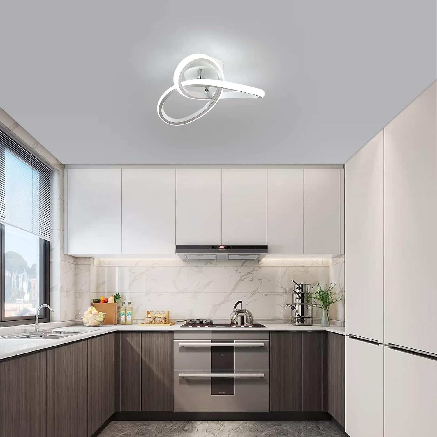 Goeco Modern LED Ceiling Light, Spiral Design Flush Mount Ceiling Light Fixture, 22W Cool White 6500K Hallway Light Fixtures Ceiling Lamps for Kitchen Dining Room Living Room Bedroom