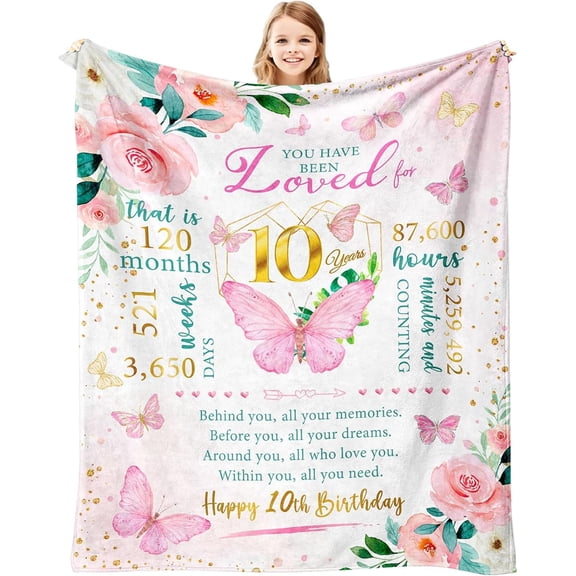 Gifts for 10 Year Old Girl, 10th Birthday Gifts for Girls, Presents for Ten Year Old Girl, Birthday Gifts Ideas for Girls Age 10, Double Digits Birthday Decorations for Girl Throw Blanket 60"X50"