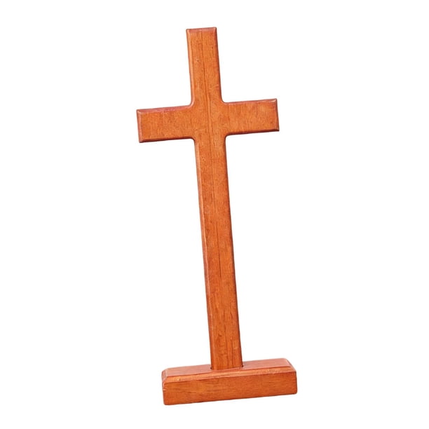 Cruz de pie para mesa, decoración del hogar, exhibición de doble cara, figura católica de madera coleccionable para la fiesta, la Pascua,