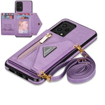 Dteck for Samsung Galaxy A53 5G Case Wallet with Card Holder, Crossbody Wallet Case with Adjustable Detachable Lanyard with Kickstand Leather Zipper Protective Cover for Samsung A53 5G,Purple