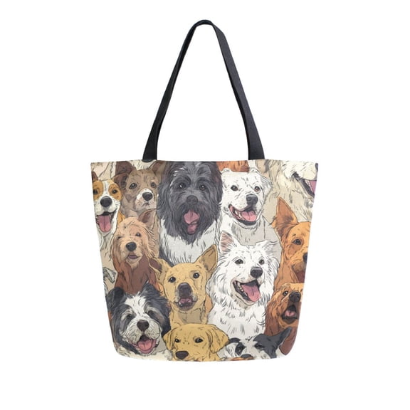Open Top Canvas Tote Bag with Zipper Reusable Shopping Bag 13.5x15" Roomy Carryall A Large Group Of Dogs