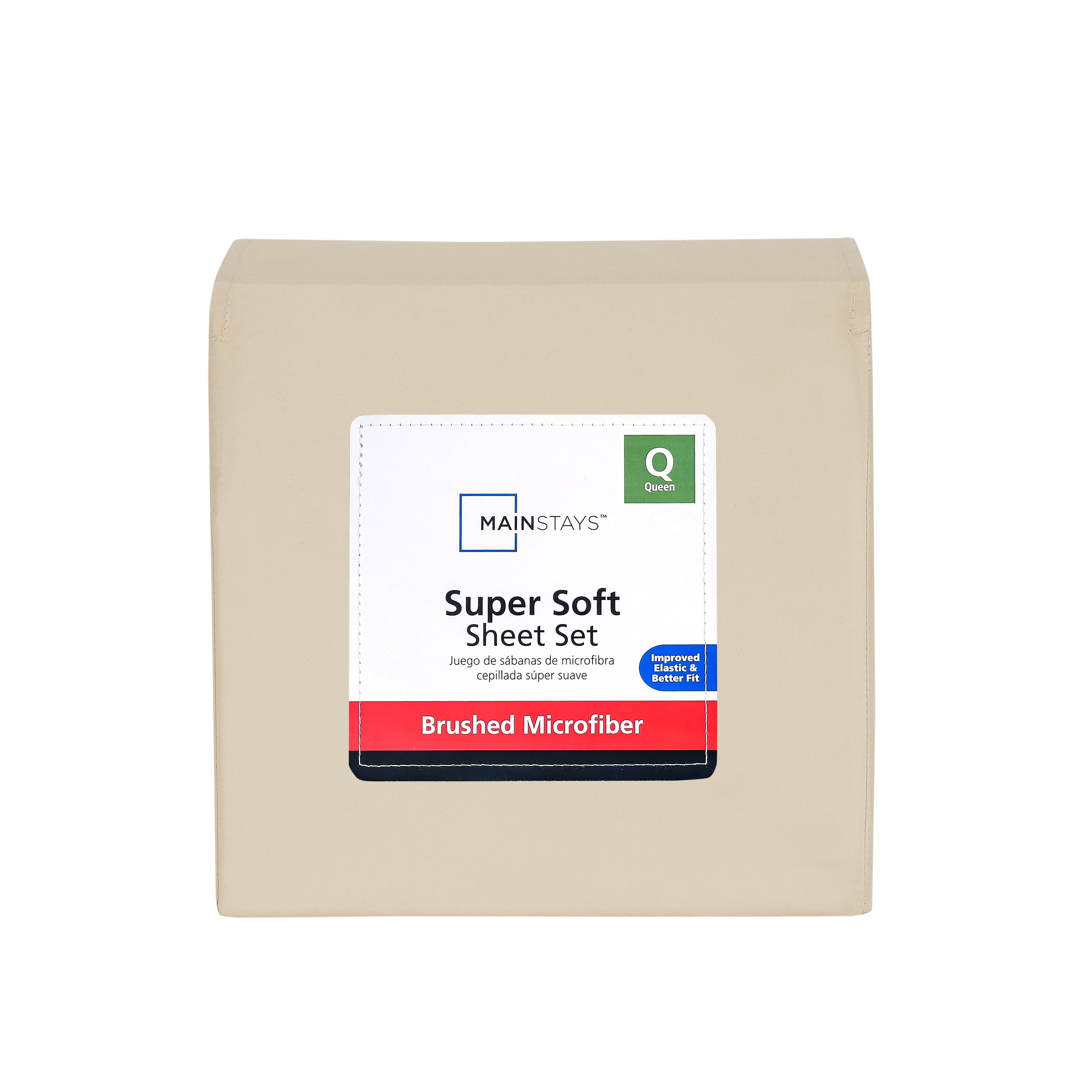 Mainstays Super Soft Brushed Microfiber Bed Sheet Set, Papyrus Beige, Queen, 4 Piece