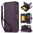 thumbnail image 2 of Wallet Case Compatible with iPhone 12 Mini Zipper Luxury ID Cash Credit Card Slots Holder Crossbody Lanyard Folio PU Leather Cover [Detachable Magnetic Hard Case] with Strap, Purple, 2 of 16