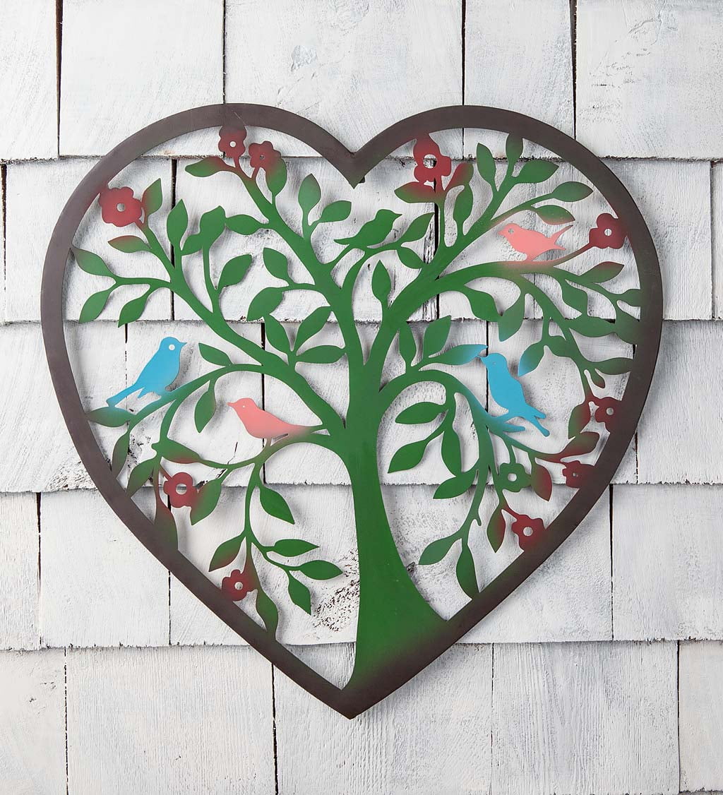 Hand Painted Metal Indoor / Outdoor Wall Art with Tree of Life Design ...