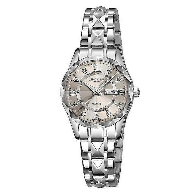 Reloj luminoso SKMEI para hombre con correa plateada y dorada y esfera plateada.