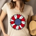 thumbnail image 4 of Patriotic Sunflower USA Flag T-Shirt, Red White Blue Graphic Tee, Unisex Fit, Azalea, Size 2XL, 4 of 6