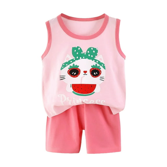 Caqnni Toddler Infant Baby Girls Summer Outfits Print Short Sleeve Pocket T-Shirt Tops Shorts Clothes Sets Short T-shirt Sets Pink 3-6 Months