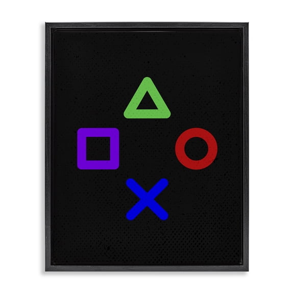 Game Button Shapes Black Framed Floater Canvas Wall Art, design by Kim Allen