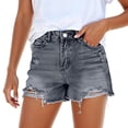 thumbnail image 3 of Jean Shorts Womens 2026 Summer High Waist Washed Blue Ripped Distressed Frayed Hem Denim Shorts, 3 of 6