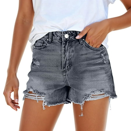 HUITKMM Jean Shorts for Teen Girls Distressed Denim Shorts for Washed High Waist Casual Summer Fashion M