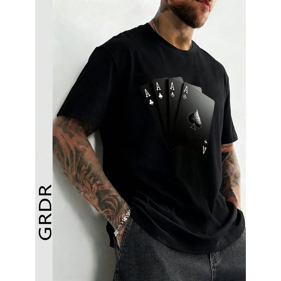 Men's Casual Graphic Poker Aces T-Shirt