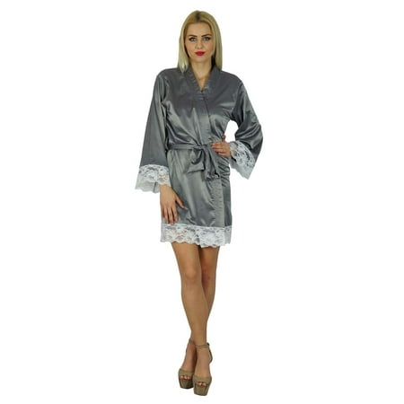 

Bimba Women Kimono Sleeve Satin Short Robe Bride Bridesmaid Lace Robes Coverup