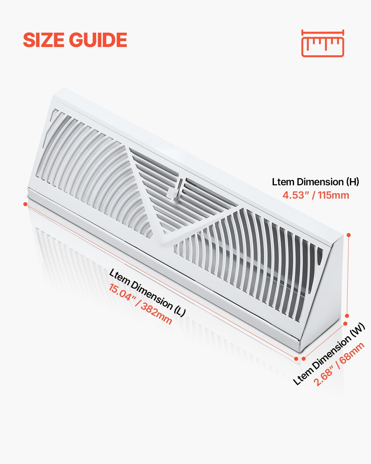 VEVOR 15-Inch Floor Registers,10-Pack Baseboard Registers, HVAC Heavy-Duty Walkable Iron Floor Vents, Rustproof Anti-Peeling Air Vents Deflector Adjustable with Metal Damper for Home & Office,White