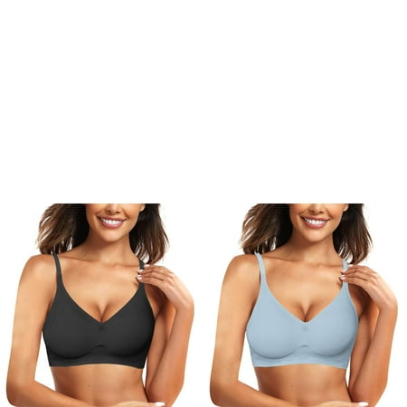 Wijhcboe 2 Pack Womens Bra Seamless Bra No Underwire Womens Bras Comfortable Padded Comfort Push Up Bras 36 C Womens Bra Wireless Bralette Full Coverage Sport Everyday Bras Sports Small Bra