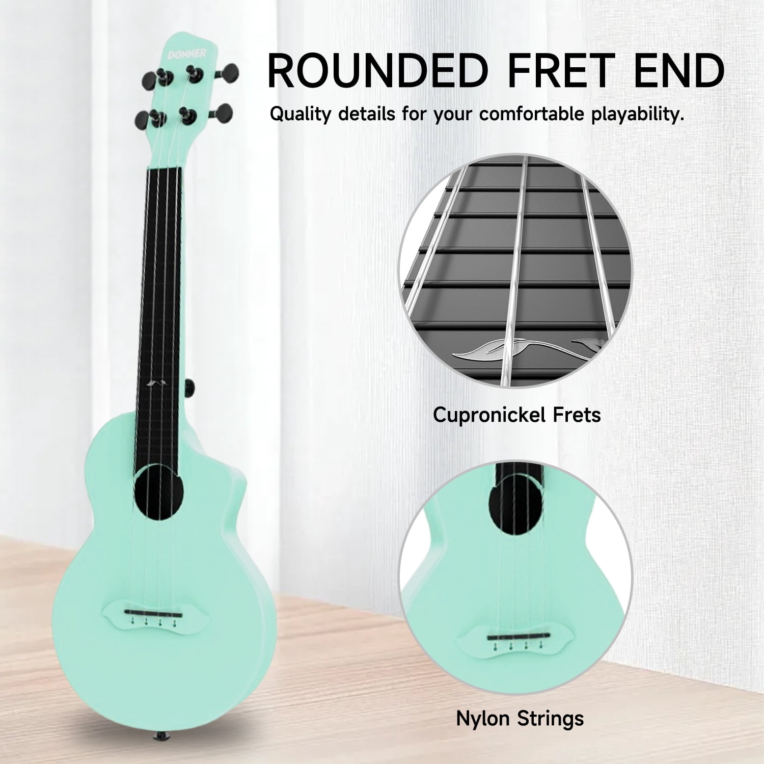 Donner Concert Ukulele Kit for Beginner Kid 23 Inch Ukelele with Bag, Blue