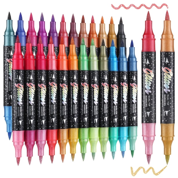 Marcadores TOSHARE de doble punta, 48 colores con glitter, paquete de 24