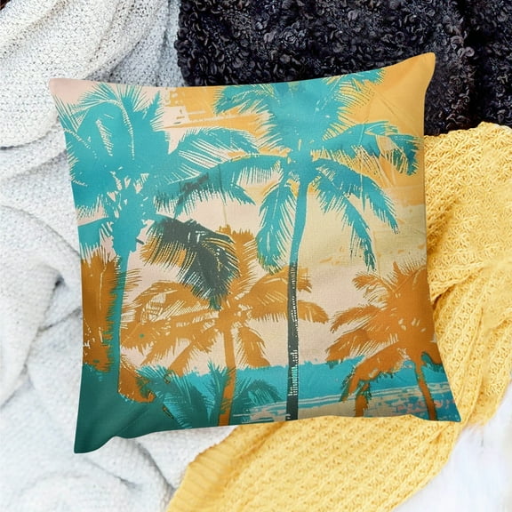 YILUYINQING Palm Trees Linen Pillow Covers for Home Sofa Couch Decoration, Set of 1, Outdoor Use 18x18in