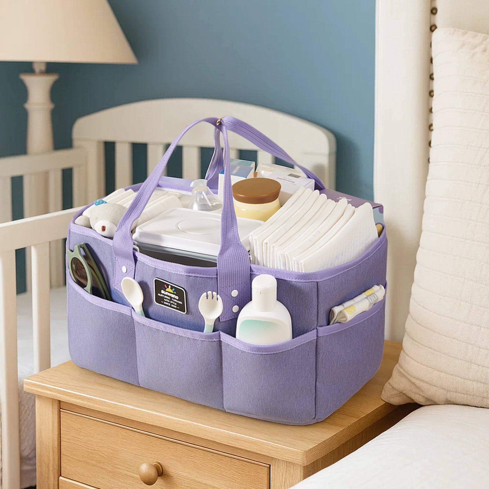 Sunveno Large Polyester Nursery Portable Diaper Caddy Organizer for Changing Station