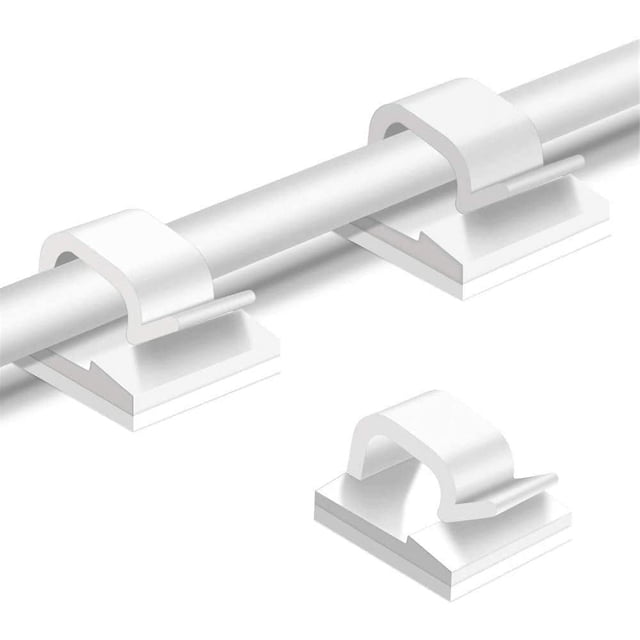50 clips para cables (blancos), organizador de cables adhesivo, soporte para cables, gestión de cables resistente y duradero para coche, oficina y hogar