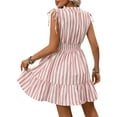 thumbnail image 4 of Mifsaly Women Striped Vacation Dresses Button Down Sleeveless Mini Dress Ruffle Elastic Waist A Line Summer Beach Sundress Travel Casual Going Out Outfits M, 4 of 5