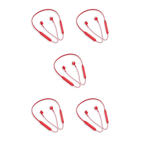 Injueey Auriculares para el cuello Control de botón compatible con Bluetooth Auriculares inalámbricos Llamadas Correr Caminar Auriculares con rojo 5piezas
