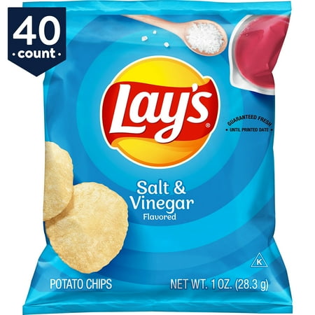((Use By 01/02/2024))Lay's Potato Chips Snack Pack, Salt & Vinegar, 1 oz Bags, 40 Count