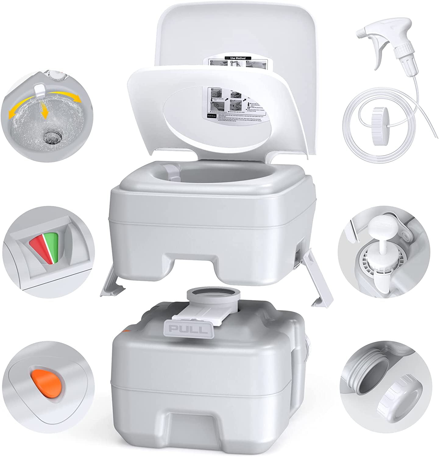 Buy FSROLTPI Portable Toilet, 5.3 Gallon Camping Porta Potty, Travel RV