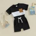 thumbnail image 2 of Bagilaanoe 2pcs Toddler Baby Boy Shorts Set Short Sleeve Contrast Color T Shirt Tops + Shorts 3M 6M 12M 18M 24M 3T Kids Casual Summer Clothes, 2 of 8