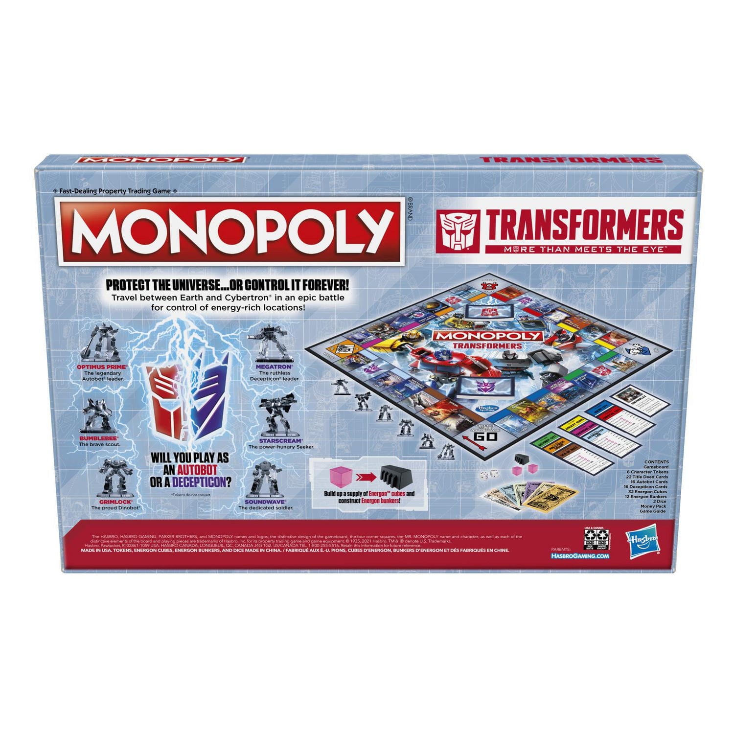 Monopoly: Transformers Edition Board Game for 2-6 Players Kids Ages 8 and Up, Includes Autobot and Decepticon Tokens