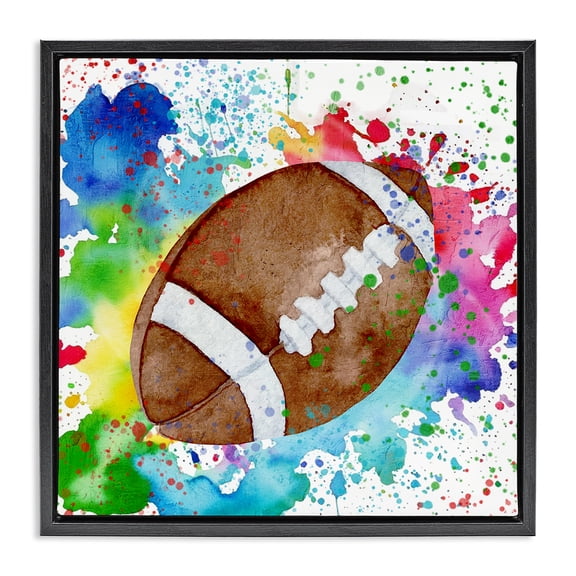 Stupell Industries Vivid Splash & Football Sports & Sports Teams Painting Black Floater Framed Canvas Art Print Wall Art, 18 x 18