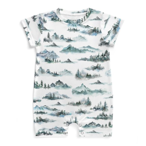 Baby Watercolor Foggy Forest Newborn Infant Baby Romper Shirts Boy Girl Misty Woodland Trees Mountain Summer Outfit Baby Clothes Short Sleeve Onesie