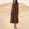 thumbnail image 2 of Zpanxa Halter Neck Sleeveless Dress, Pure Cotton Linen Dress for Women, Solid Color Boho Beach Dress with Side Slits, 2 of 7