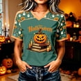 thumbnail image 2 of Yuncity Women Halloween Shirts Pumpkin Graphic Print V Neck Tees Summer Fall Baseball Short Sleeve T-Shirts Casual Loose Fashion Tops Size L, 2 of 5