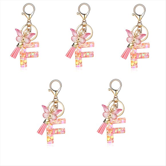 Colgante Tipo F para Mujer, con Letra Rosa, Cristal Epoxi, A