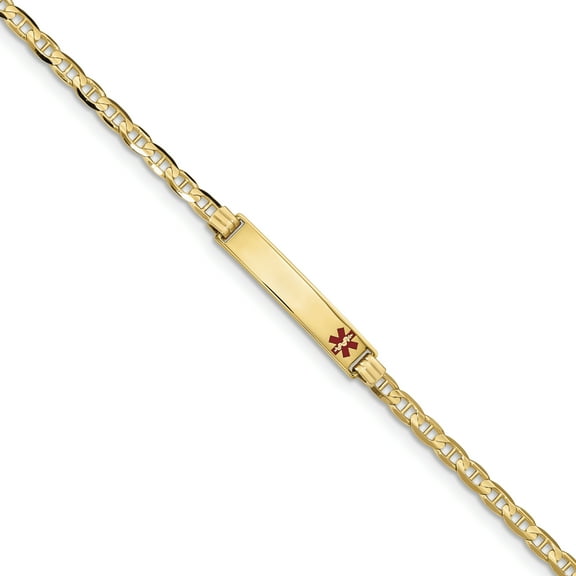 14K Medical Red Enamel Anchor Link ID Bracelet (Weight: 5.32 Grams, Length: 7 Inches)