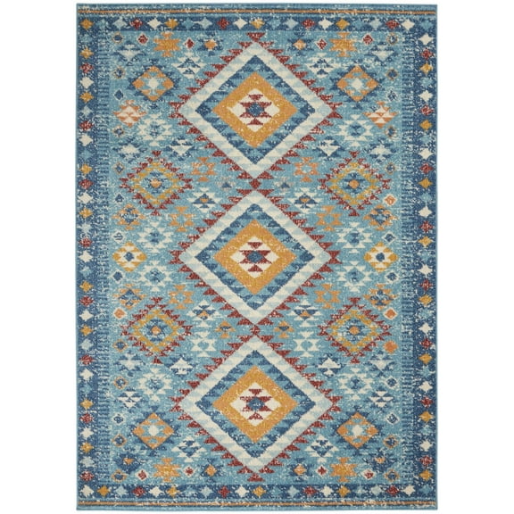 4â€™ x 6â€™ Blue and Multi Diamonds Area Rug