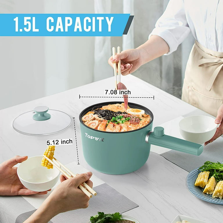 Topwit Electric Pot, 1.5L Non-stick Ramen Cooker, Multi-Function Hot Pot  Electric for Pasta, Noodles, Steak, Egg, Electric Cooker with Dual Power