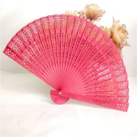 

TANGNADE Wedding Hand Fragrant Party Carved Bamboo Folding Fan Chinese Wooden + As picture