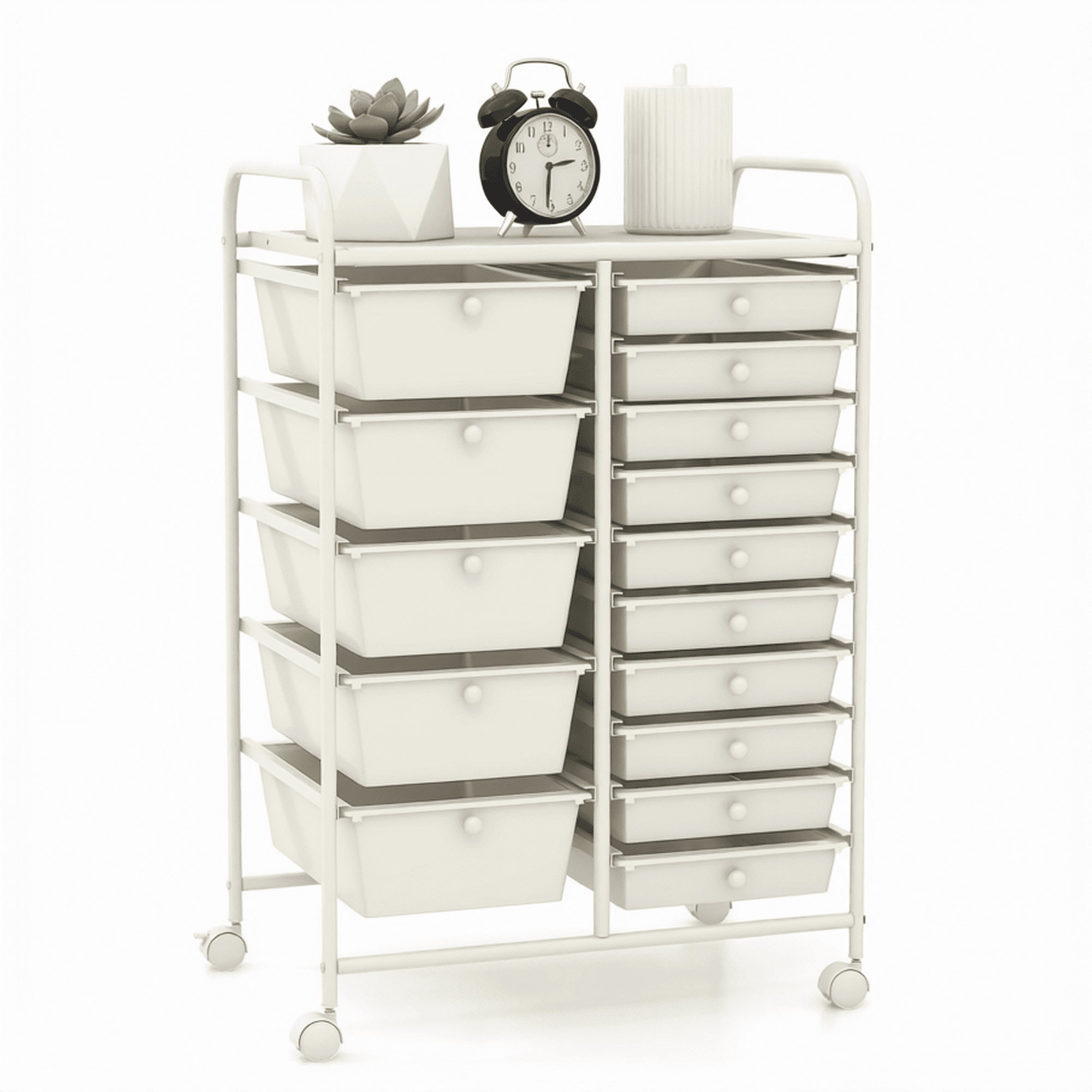 15-Drawer Rolling Storage Cart with Removable Drawers & Lockable Wheels Craft Art Supply Organizer for Home Office Classroom White