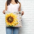 thumbnail image 3 of Throw Pillow Covers 26x26 Inch, Yellow Sunflower Decorative Pillow Cases for Couch Sofa Bed, Elegant Pastoral Floral Wooden Cotton Linen Square Home Decor Pillowcases with Hidden Zipper, 3 of 7