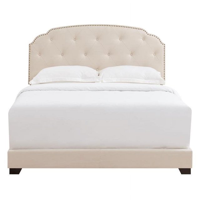 Accueil Prix Touffeté Clou Garni Lit Grand en Beige Naturel