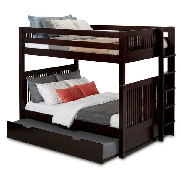 Camaflexi Full over Full Bunk Bed with Twin Trundle Mission Headboard