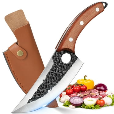 Butcher Knife, Kitchen Chef Knife with Sheath, Hand Forged Viking Knife for Home, 7 Inch Outdoor Camping Knives