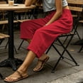 thumbnail image 4 of KIHOUT Women Summer High Waisted Wide Leg Capri Pants Solid Color Drawstring Elastic Waist Casual Cropped Trousers with Pockets Loose Fit Beach Pants, 4 of 9