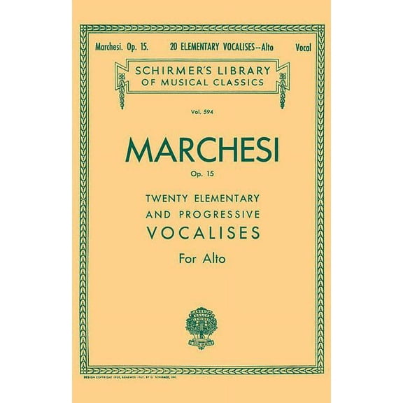 20 Elementary and Progressive Vocalises, Op. 15: Schirmer Library of Classics Volume 594 Low Voice (Paperback)