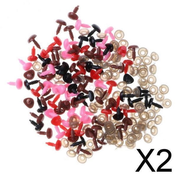 2X 100 Uds. Nariz de seguridad triangular de colores mezclados con respaldo para muñeco de oso DIY 8x10mm 2 piezas