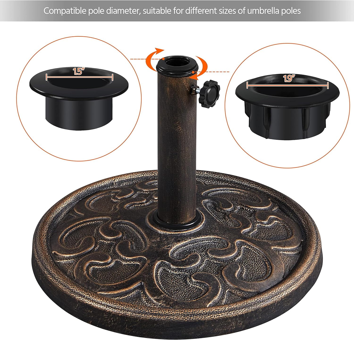ZJTER 22lbs Heavy Duty Round Antiqued Umbrella Base All Weather Umbrella Stand for Outoor Patio - Bronze